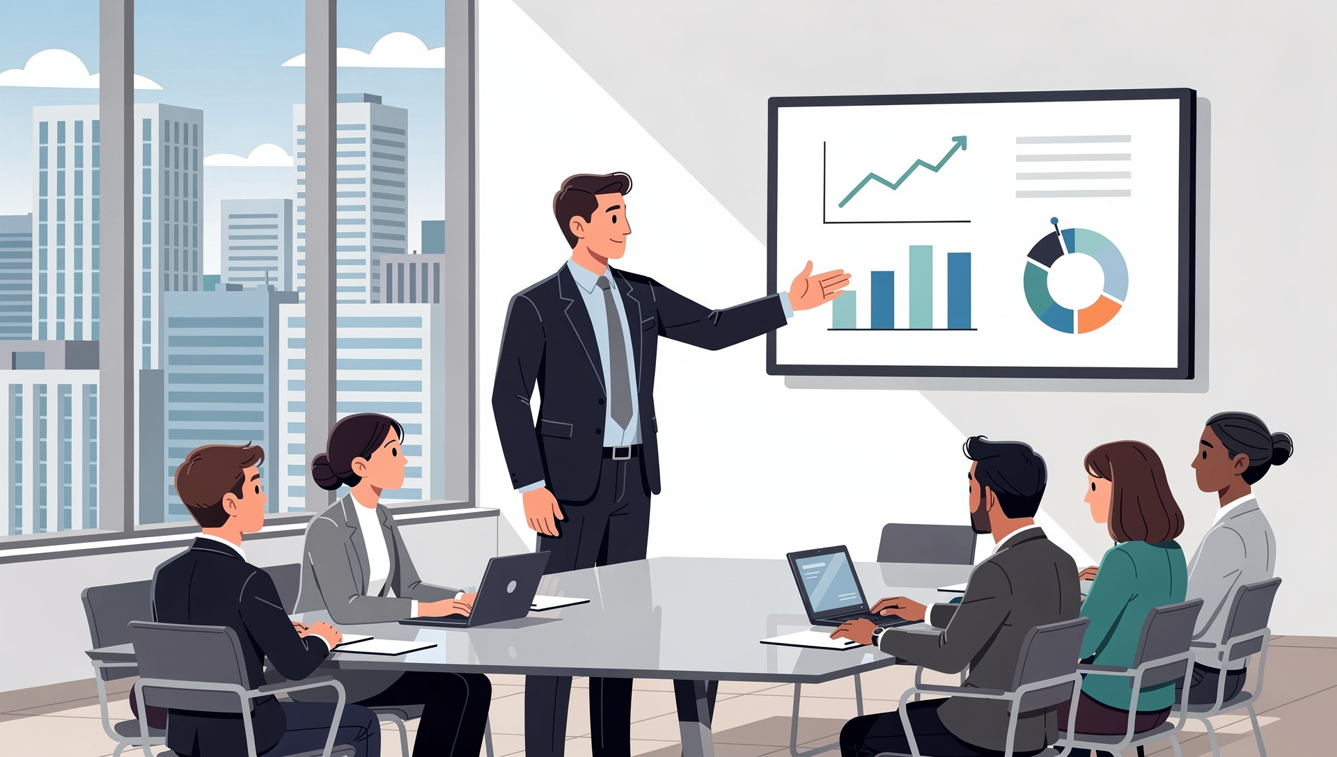 Enterprise consultant presenting to boardroom